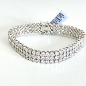 NWT 925 Sterling Silver 10.95 TCW Clear Simulated Diamond Bracelet 7.25" $829